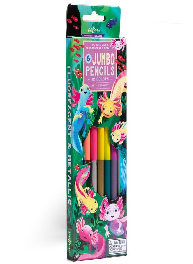 eeBoo: 6 Jumbo Colored Pencils - Axolotl - Double-Sided,12 Colors, Metallic &Fluorescent, Great for Coloring, Art Supplies, Kids Ages 3+ - Image 1