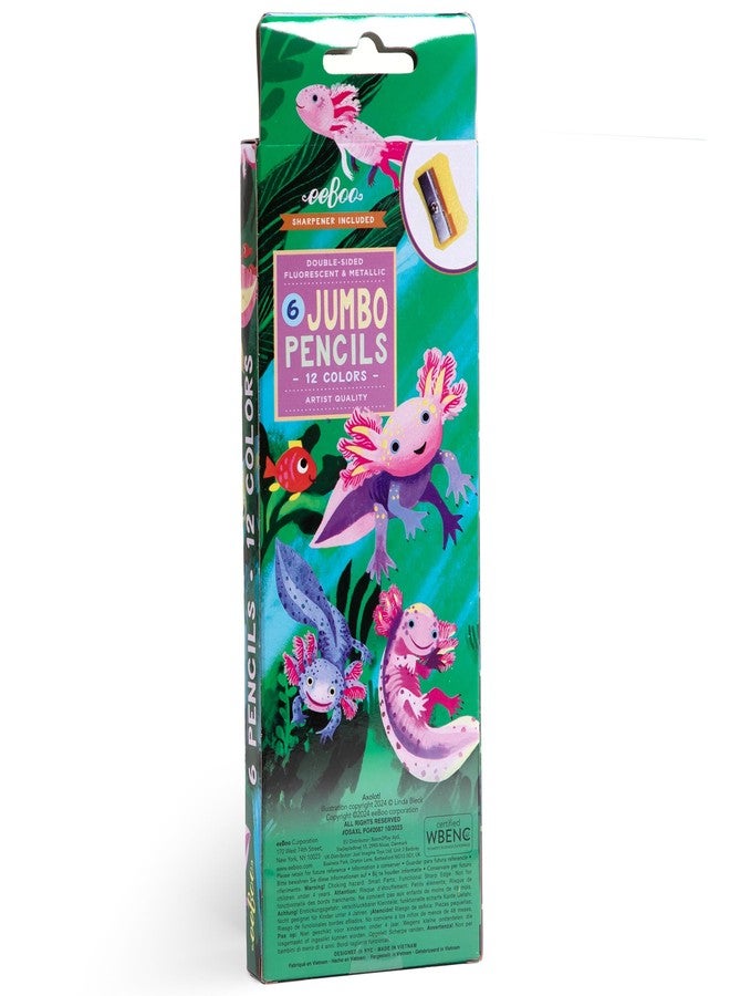 eeBoo: 6 Jumbo Colored Pencils - Axolotl - Double-Sided,12 Colors, Metallic &Fluorescent, Great for Coloring, Art Supplies, Kids Ages 3+ - Image 2