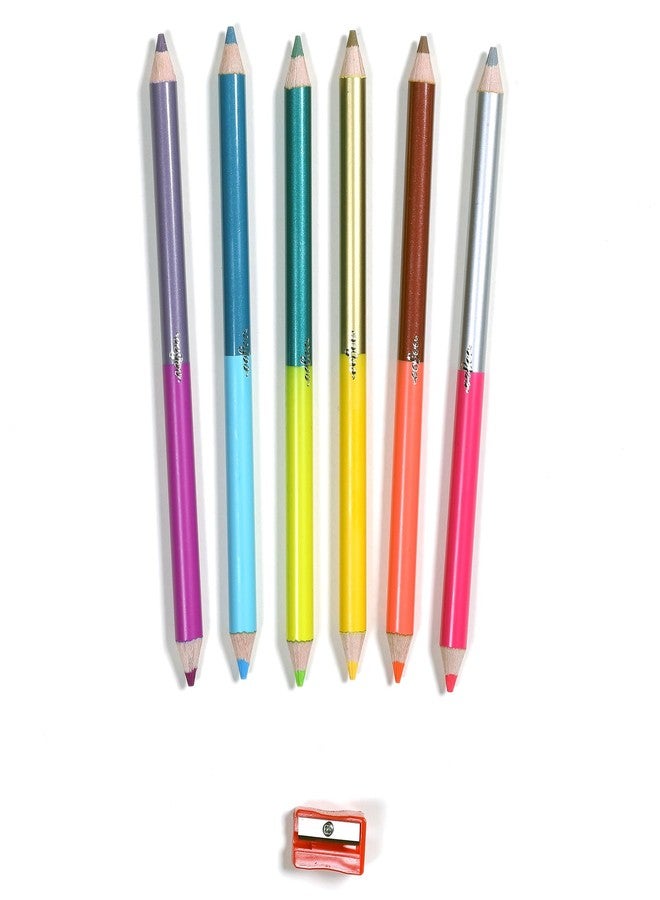 eeBoo: 6 Jumbo Colored Pencils - Axolotl - Double-Sided,12 Colors, Metallic &Fluorescent, Great for Coloring, Art Supplies, Kids Ages 3+ - Image 3