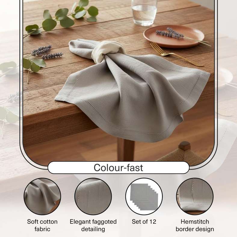 Pan Home Alira Napkin Set - Grey - 12 Pieces - Image 4