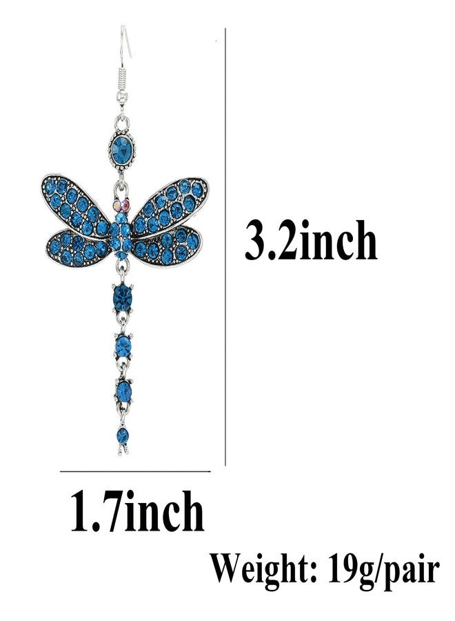 POYAMUSE Dragonfly Crystal Dangle Earrings for Women - Rhinestone Insect Long Tail Drop Earrings-blue - Image 5