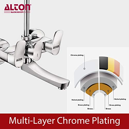 ALTON AURA-19075 Wall Mixer with 360 Swivel Spout and Provision for Overhead Shower with 125 mm Long Bend Pipe & Wall Flange (Chrome) - Image 5