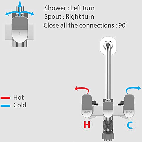 ALTON AURA-19075 Wall Mixer with 360 Swivel Spout and Provision for Overhead Shower with 125 mm Long Bend Pipe & Wall Flange (Chrome) - Image 4