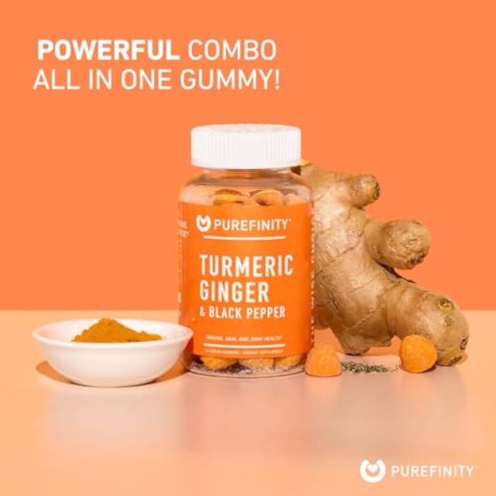 PUREFINITY Turmeric and Ginger Supplement Gummies with Black Pepper, Joint Support Curcumin Chewables with Delicious Flavor – Gluten Free, Non-GMO, Vegan, 60 Count - Image 5