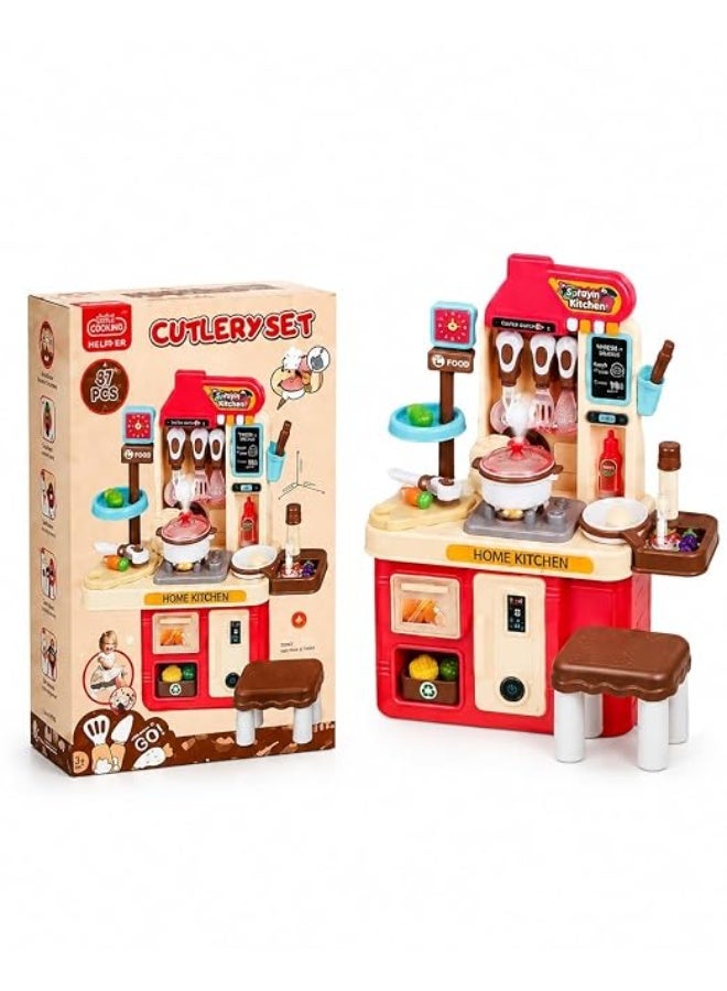 Kids Kitchen Cutlery Play Set - 47 Piece, Kitchen and Dining Accessories Toy Collection with Plates Cups Spoons Forks Utensils Pretend Dining Activity Set for Boys and Girls - Pack of 1 - Image 4