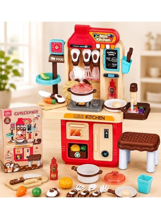 Kids Kitchen Cutlery Play Set - 47 Piece, Kitchen and Dining Accessories Toy Collection with Plates Cups Spoons Forks Utensils Pretend Dining Activity Set for Boys and Girls - Pack of 1 - Image 5