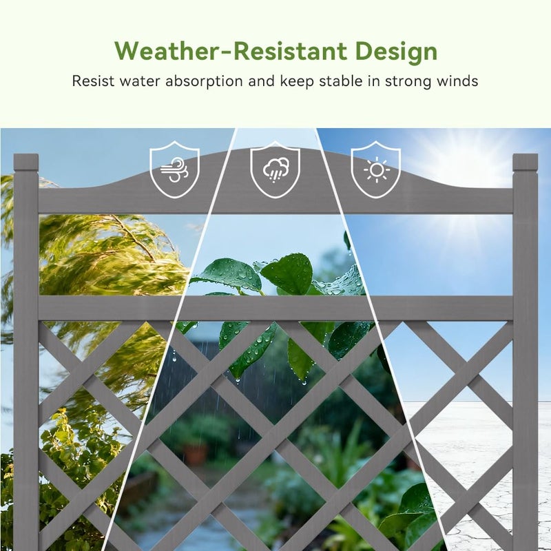 COMHOMA 2 Pack Raised Garden Bed with Trellis and Wheels,48Inch Elevated Planter Box with Drainage Holes,Lattice Privacy Screen for Climbing Plants Vegetables,Outdoor for Patio Balcony Yard,Gray - Image 5