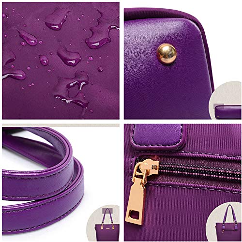AlwaySky Nylon Women's Shoulder Bag 6 PCS Top-Handle Handbag Tote Purse Wallet Key Case Set (Purple) - Image 4