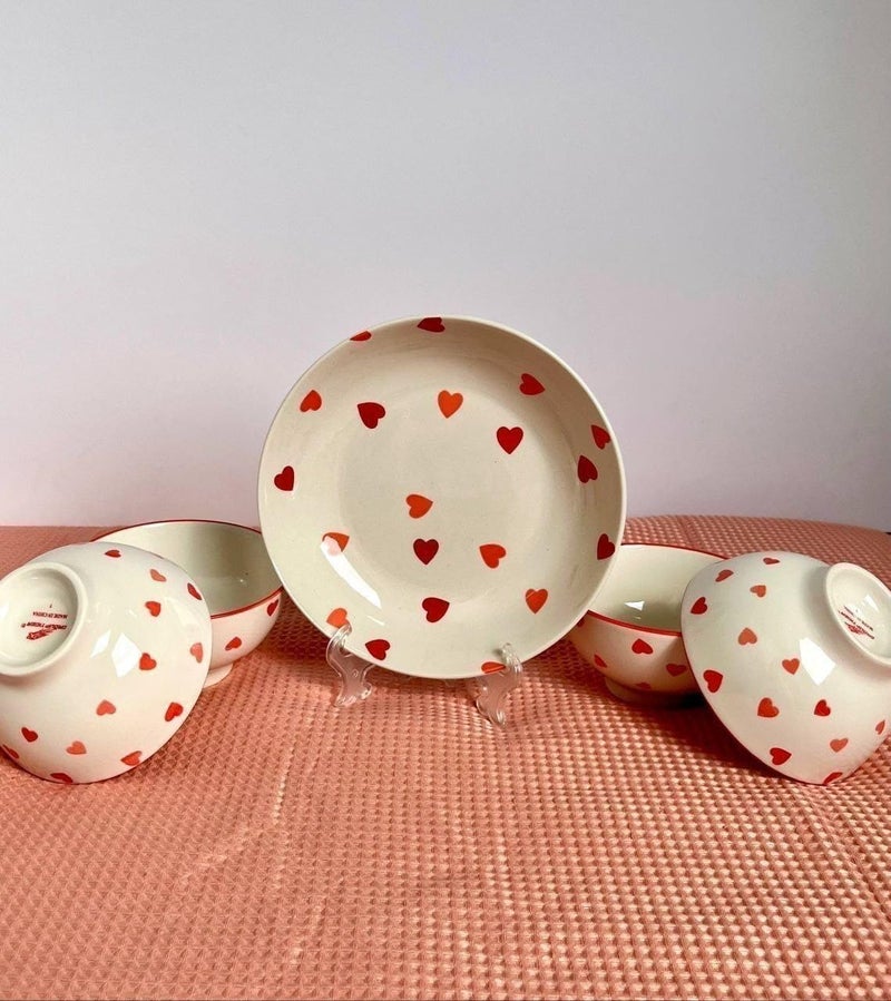 Generic Porcelain Serving Dish Set, White and Red, Bowls and Plate, 5-Piece, Oven and Microwave Safe, .Ais - Image 4