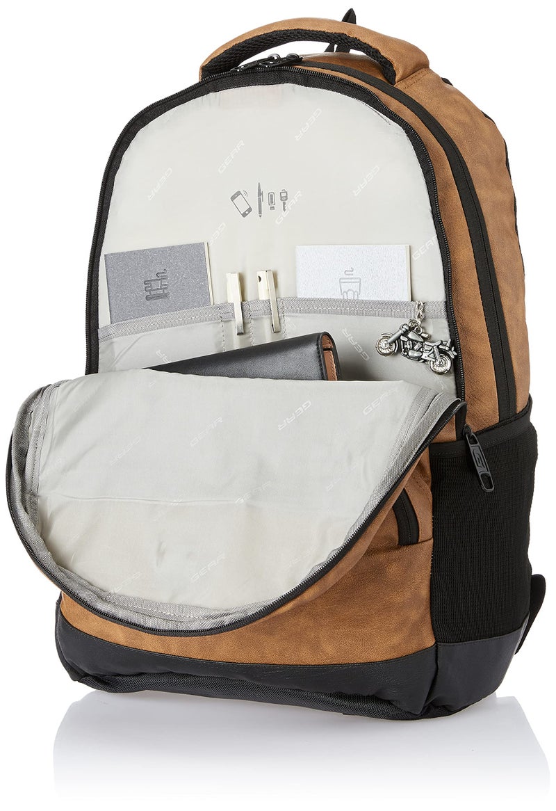 Gear Vintage2 Anti Theft Faux Leather 18 cms Tan Laptop Backpack (LBPVG2LTH1901) - Image 4