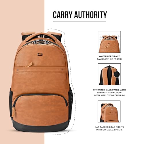 Gear Vintage2 Anti Theft Faux Leather 18 cms Tan Laptop Backpack (LBPVG2LTH1901) - Image 3