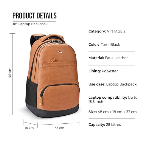 Gear Vintage2 Anti Theft Faux Leather 18 cms Tan Laptop Backpack (LBPVG2LTH1901) - Image 2