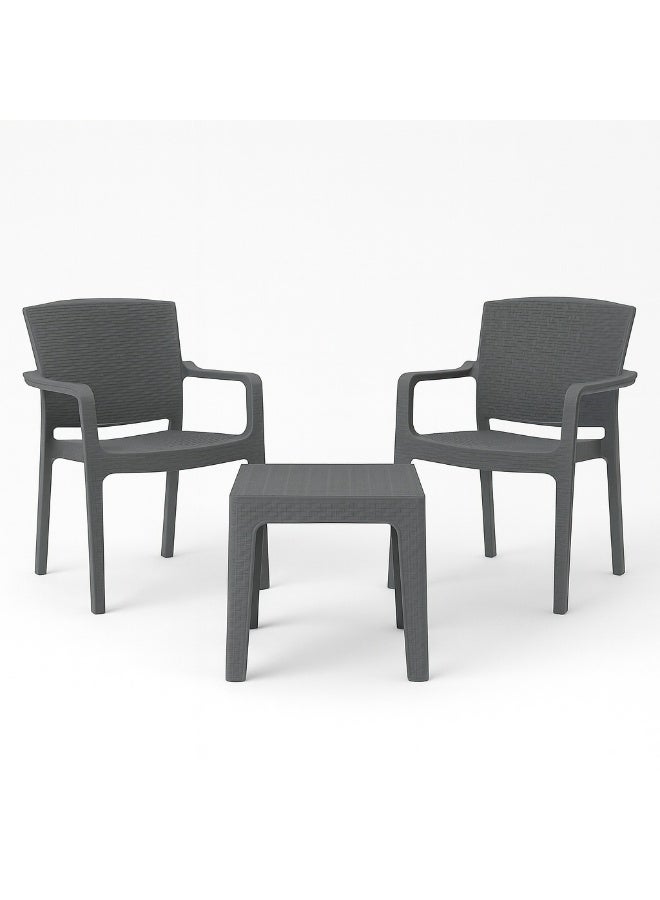 Marcolo 3-Piece Outdoor Bistro Set – 2 Rattan-Style Armchairs + 1 Coffee Table – Grey – UV-Resistant, Durable Patio Furniture for Balcony, Garden & Terrace - Image 5