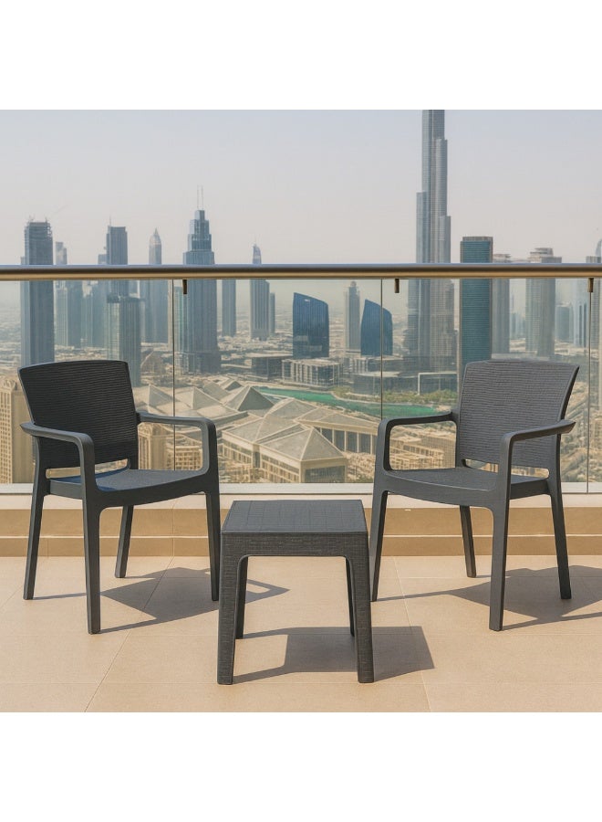 Marcolo 3-Piece Outdoor Bistro Set – 2 Rattan-Style Armchairs + 1 Coffee Table – Grey – UV-Resistant, Durable Patio Furniture for Balcony, Garden & Terrace - Image 2