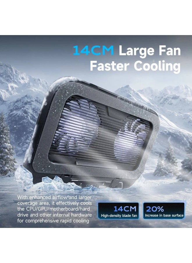 LLANO V21 Laptop Cooling Pad for 14-17.3 Inch Laptops, Dual 14CM Large Silent Cooling Fans, Adjustable Height, Portable Laptop Cooler, High Airflow Cooling Stand for Gaming, Office, Study & Home Use - Image 2