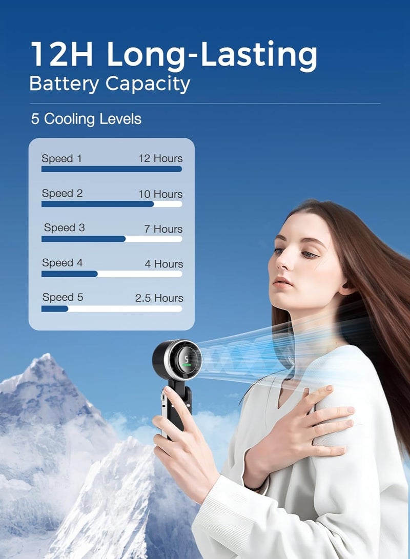 نمر مروحة توربو صغيرة محمولة 3 في 1 (وضع الاستعداد 12 ساعة)، مروحة محمولة للمكتب/الرقبة مع 5 سرعات رياح فائقة القوة ومحرك بدون شفرات، مروحة جيب شخصية قابلة لإعادة الشحن للرموش للاستخدام أثناء السفر والمكياج في الهواء الطلق - رمادي - Image 3