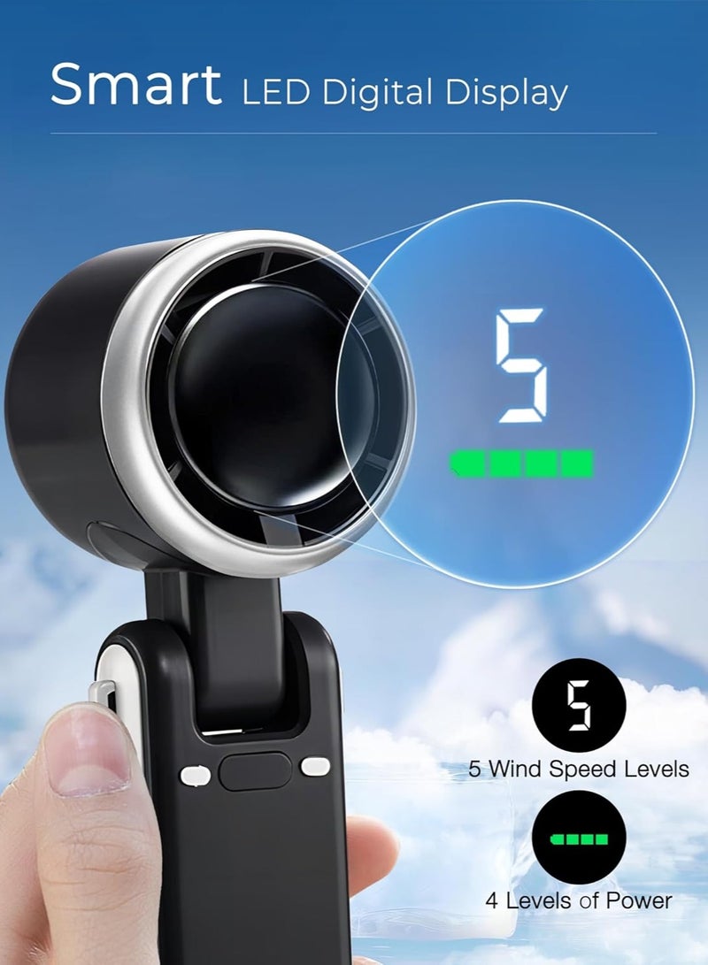 نمر مروحة توربو صغيرة محمولة 3 في 1 (وضع الاستعداد 12 ساعة)، مروحة محمولة للمكتب/الرقبة مع 5 سرعات رياح فائقة القوة ومحرك بدون شفرات، مروحة جيب شخصية قابلة لإعادة الشحن للرموش للاستخدام أثناء السفر والمكياج في الهواء الطلق - رمادي - Image 4