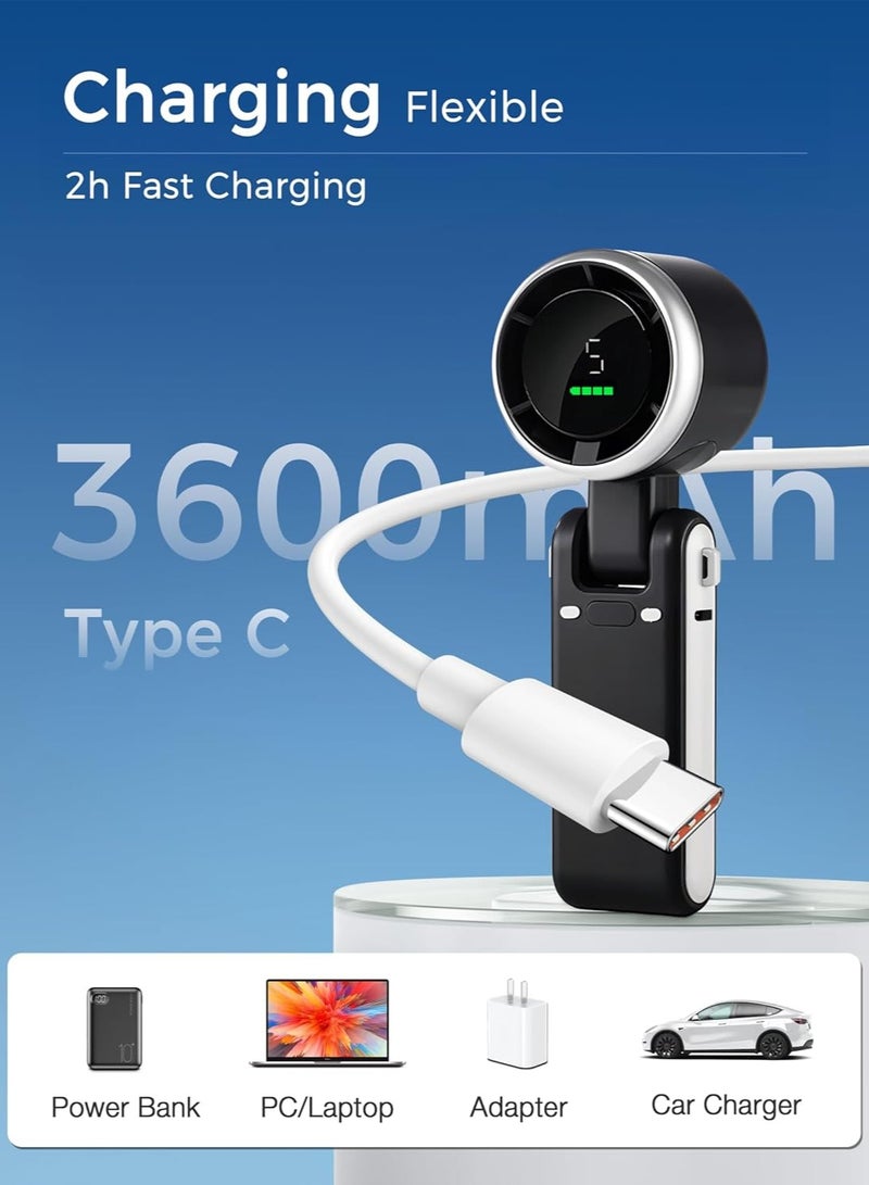 نمر مروحة توربو صغيرة محمولة 3 في 1 (وضع الاستعداد 12 ساعة)، مروحة محمولة للمكتب/الرقبة مع 5 سرعات رياح فائقة القوة ومحرك بدون شفرات، مروحة جيب شخصية قابلة لإعادة الشحن للرموش للاستخدام أثناء السفر والمكياج في الهواء الطلق - رمادي - Image 5