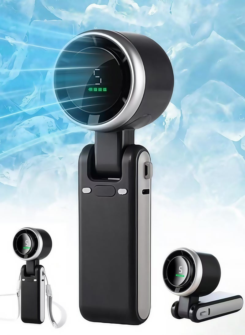 نمر مروحة توربو صغيرة محمولة 3 في 1 (وضع الاستعداد 12 ساعة)، مروحة محمولة للمكتب/الرقبة مع 5 سرعات رياح فائقة القوة ومحرك بدون شفرات، مروحة جيب شخصية قابلة لإعادة الشحن للرموش للاستخدام أثناء السفر والمكياج في الهواء الطلق - رمادي - Image 1