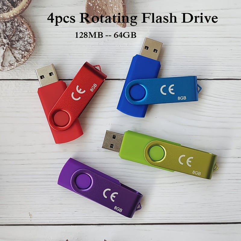 4 قطع محركات أقراص فلاش USB 2.0 قابلة للدوران 128 ميجابايت 4 ألوان عالية السرعة - Image 1