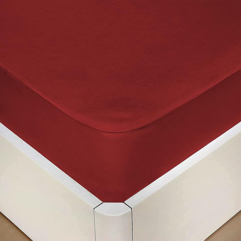 Rajasthan Crafts Cotton Terry Ultra Soft Waterproof Mattress Protector| Fits Upto 10 inch Bed | Breathable - Hypoallergenic Mattresses Cover (72x75 inch | 6x6.25 feet, Maroon) - Image 2