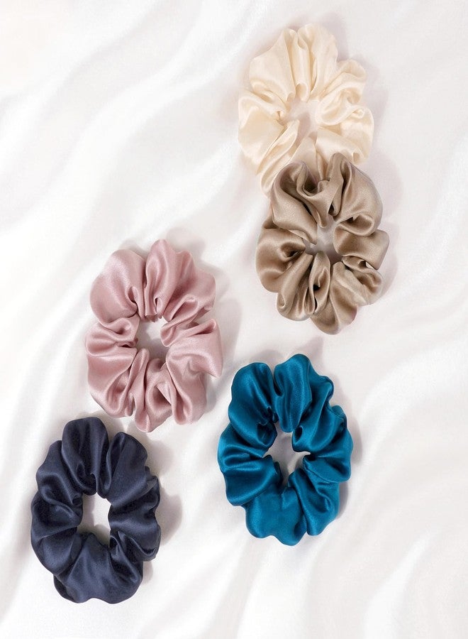 Zenssia Silk Scrunchies for Hair, Mulberry Silk Hair Ties for Women and Girls, No Damage Elastic Ponytail Holders（Black, Navy, Royal Blue） - Image 5