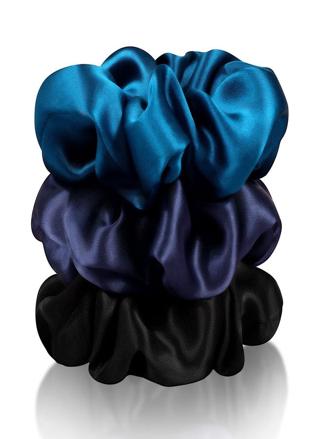 Zenssia Silk Scrunchies for Hair, Mulberry Silk Hair Ties for Women and Girls, No Damage Elastic Ponytail Holders（Black, Navy, Royal Blue） - Image 1