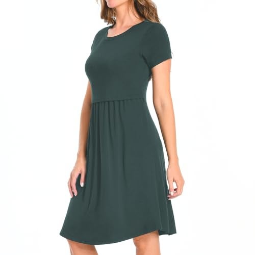 Bearsland Women's Short Sleeves Maternity Dress Nursing Breastfeeding Dresses with Pockets,Green,XL - Image 4