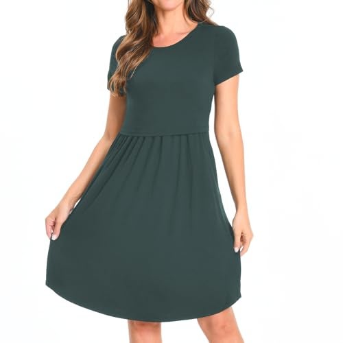 Bearsland Women's Short Sleeves Maternity Dress Nursing Breastfeeding Dresses with Pockets,Green,XL - Image 2