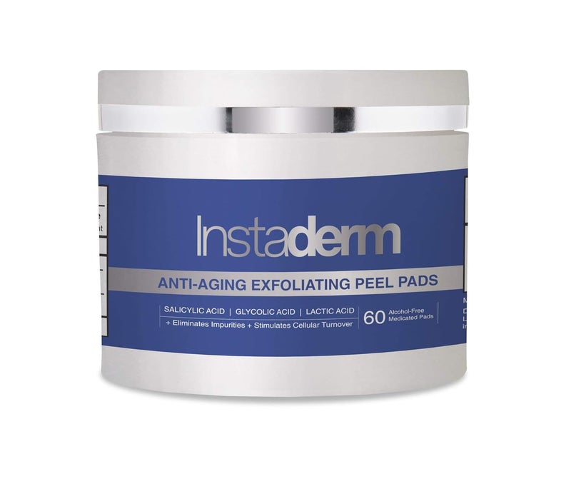 Instaderm ntiAging Exfoliating Peel Pads Chemical Peel Pads with Glycolic Lactic and Salicylic Acid Smooths Fine Lines Wrinkles Dark Spots  Skin Roughness to Enhance the Skins Texture  Tone