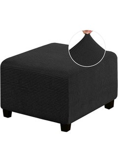 erorex Stretch Ottoman Cover Ottoman Slipcovers With Elastic Bottom Stretch Cushion For Footrest Foot Stool Furniture Washable Black M  - Image 1