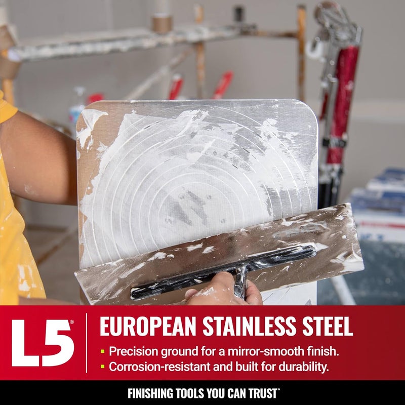 Level-5 16" x 4.75" 0.7 MM Flat Drywall Trowel | Triple-Hardened Stainless Steel, High-Impact Handle | Sheetrock Gyprock Wall-Board Plasterboard | 4-963 - Image 2