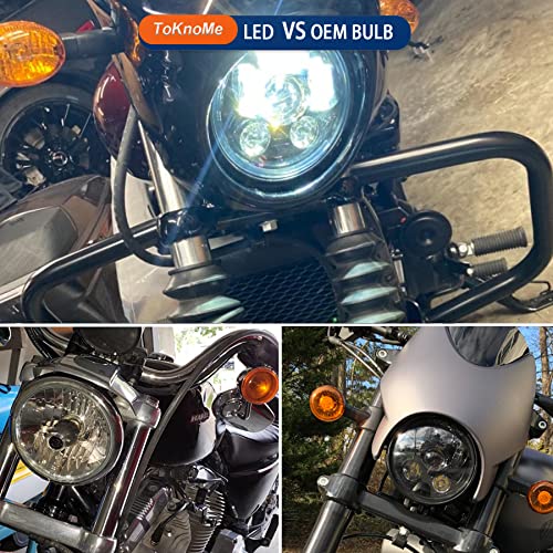 ToKnoMe 5-3/4 5.75 inch LED Headlight Compatible with Harley Davidson Dyna Sportster Iron 883 1200 Low Rider XLH883 Super Glide Softail Custom XLH1200 Forty-Eight SuperLow Street 500 750(Black) - Image 5