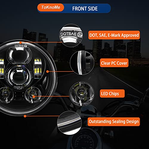 ToKnoMe 5-3/4 5.75 inch LED Headlight Compatible with Harley Davidson Dyna Sportster Iron 883 1200 Low Rider XLH883 Super Glide Softail Custom XLH1200 Forty-Eight SuperLow Street 500 750(Black) - Image 4