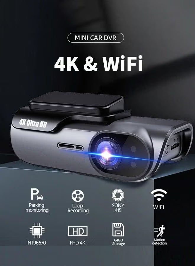 كاميرا سيارة 4K واي فاي مع رؤية ليلية و زاوية واسعة 170 درجة - تسجيل أمامي فائق الدقة 3840x2160P - وضع الانتظار 24 ساعة - حساس حركة - خاصية الحلقة - مراقبة ذكية للسيارة - Image 4