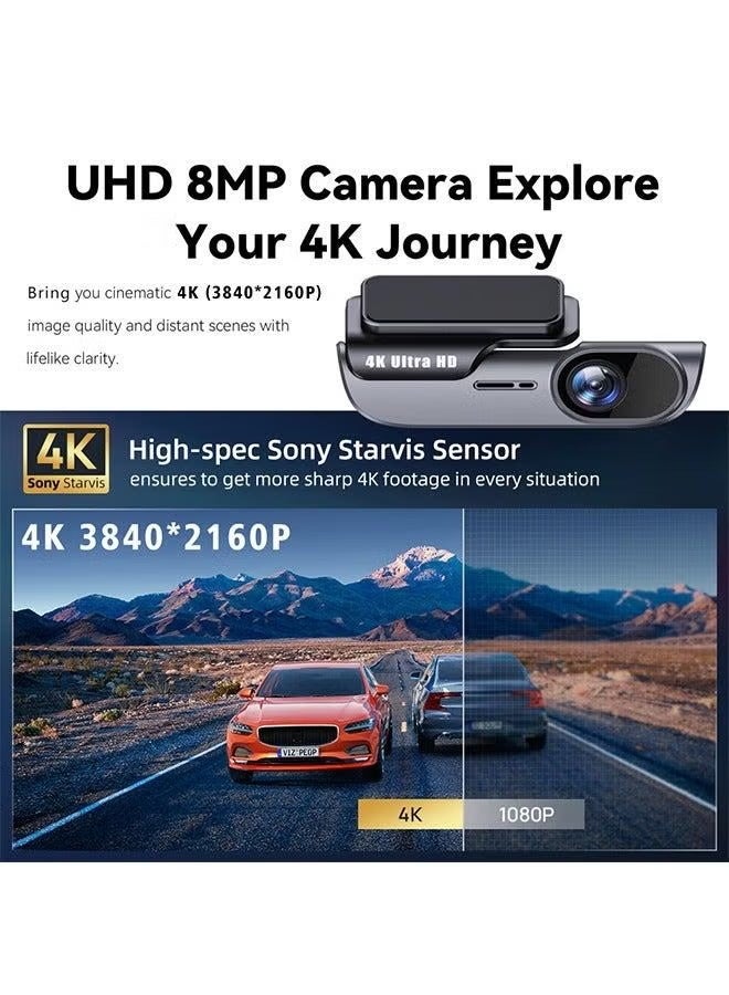 كاميرا سيارة 4K واي فاي مع رؤية ليلية و زاوية واسعة 170 درجة - تسجيل أمامي فائق الدقة 3840x2160P - وضع الانتظار 24 ساعة - حساس حركة - خاصية الحلقة - مراقبة ذكية للسيارة - Image 5