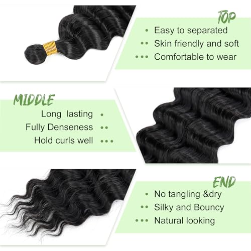 Eerya Long Curly Braiding Hair 18 Inch 2 Packs Ocean Wave Crochet Hair for Black Women Deep Wave Braiding Hair for Boho Braids (18 inch, 1B) - Image 4