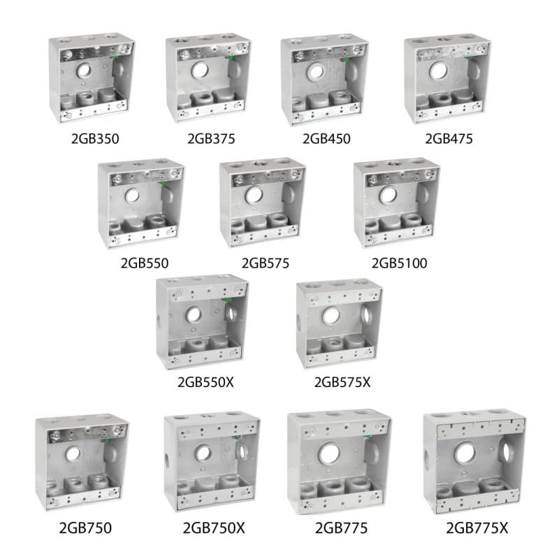 1-Gang 4 Hole 1/2-Inch Weatherproof Rectangular Horizontal Electrical Outlet Box with Four 1/2" Outlet Holes, Single Gang, UL Listed