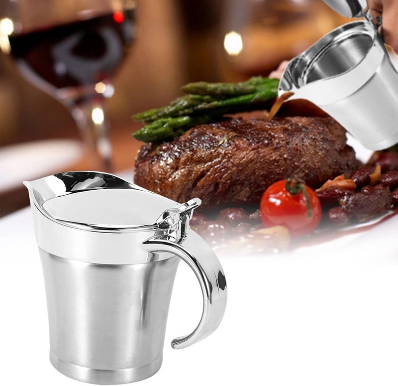 750ML Gravy Boat, Satin Stainless Steel Gravy Warmer, Double Wall Insulation, Thumb Operated Lid, Non Drip Spout, Insulated Sauce Boat, for Thanksgiving, sauces, cream - Image 2