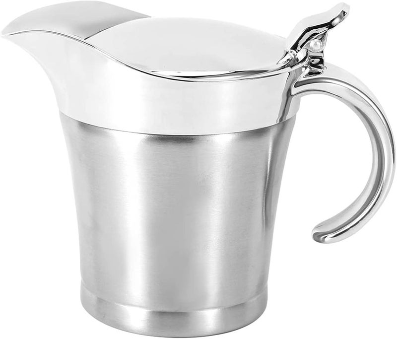 750ML Gravy Boat, Satin Stainless Steel Gravy Warmer, Double Wall Insulation, Thumb Operated Lid, Non Drip Spout, Insulated Sauce Boat, for Thanksgiving, sauces, cream - Image 1