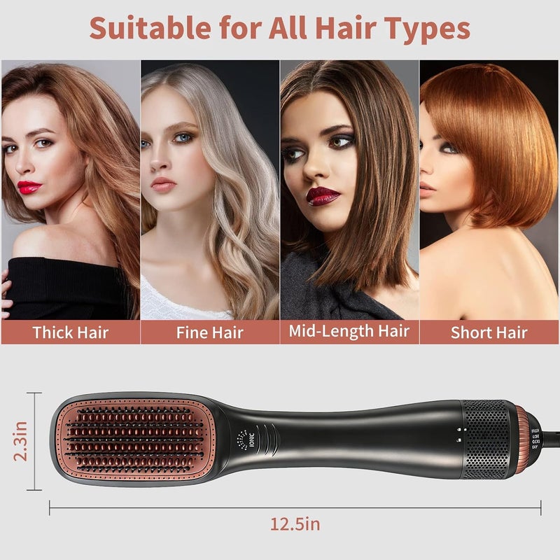 3 in 1 Hair Dryer Brush Straightener 1200W Negative Tourmaline 3 Heat/2 Speed Settings Ionic Hot Air Brush One Step Blow Dryer and Styler for Straightening Drying Smoothing (Gray) - Image 3