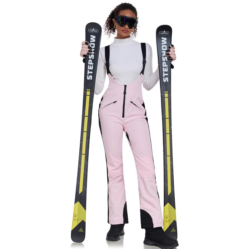 GS SNOWING Women's Snow Bibs Pants Insulated Waterproof Windproof Winter Ski Pants Snowboarding Overalls Pink L - Image 1