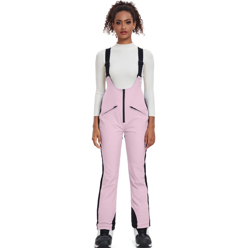GS SNOWING Women's Snow Bibs Pants Insulated Waterproof Windproof Winter Ski Pants Snowboarding Overalls Pink L - Image 2