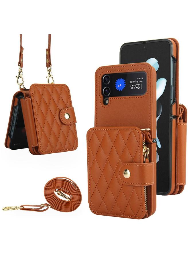 S-TOP Case For Samsung Galaxy Z Flip3 Crossbody Rhombus Wallet Bag Folding Phone Case with Lanyard - Image 1