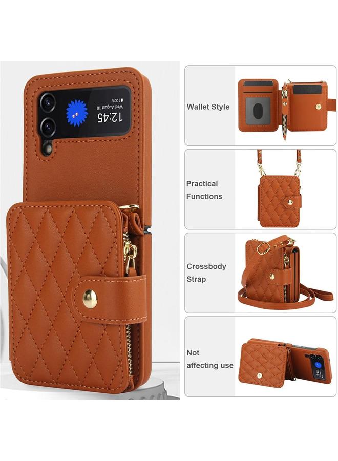 S-TOP Case For Samsung Galaxy Z Flip3 Crossbody Rhombus Wallet Bag Folding Phone Case with Lanyard - Image 2