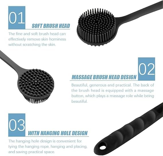 JAMBUVANTI 1Pack, Bath Brush with Long Handle, Silicone Double Sided Shower Brush, Shower Exfoliating and Massage Can Produce Rich Foam for Unisex. - Image 4