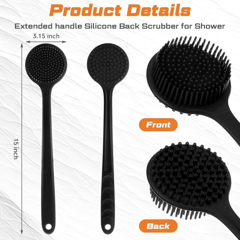 JAMBUVANTI 1Pack, Bath Brush with Long Handle, Silicone Double Sided Shower Brush, Shower Exfoliating and Massage Can Produce Rich Foam for Unisex. - Image 2