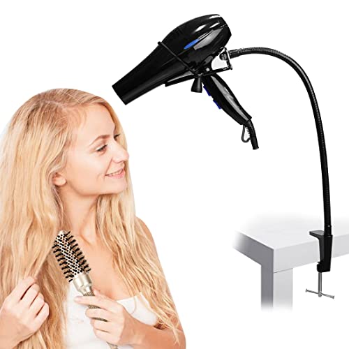 LUEXBOX Hands Free Blow Dryer Holder, Stainless Steel Hair Dryer Stand Clamp Mount for Countertop, Adjustable Hair Dryer Holder for Dog Grooming Table Arm with Clamp (Black) - Image 1