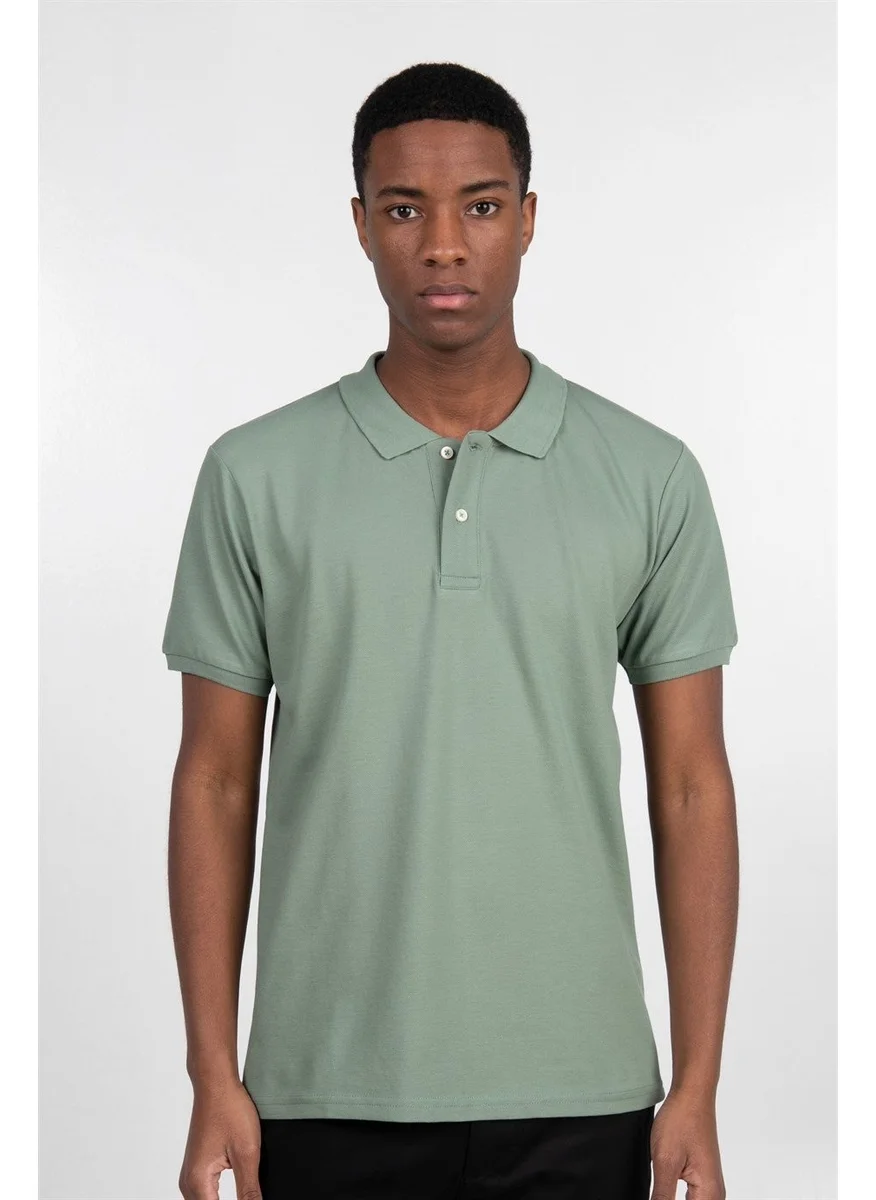 Tudors Men's Slim Fit Narrow Cut 100% Cotton Plain Pique Mint Polo Collar T-Shirt