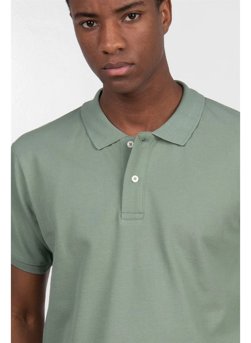 Tudors Men's Slim Fit Narrow Cut 100% Cotton Plain Pique Mint Polo Collar T-Shirt